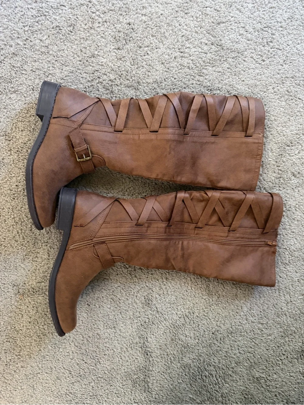 Just Fab Arleigh tall boots Brown Faux suede lace up back zipper Women 8.5 EUC